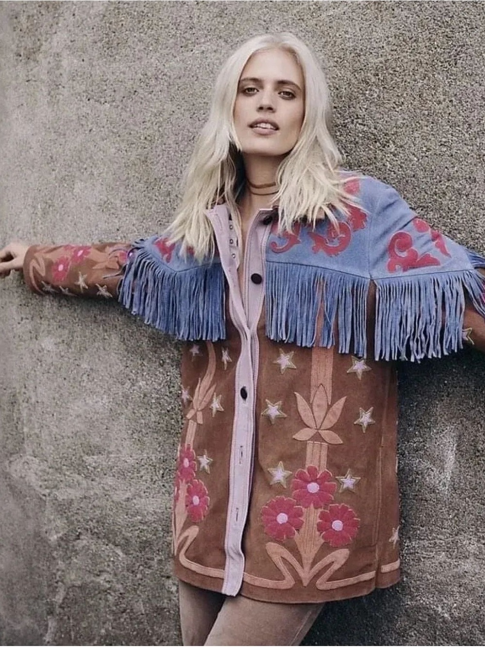 Free People Liza 100% Leather Fringe Western Jacket Embroidered Size Small NWOT